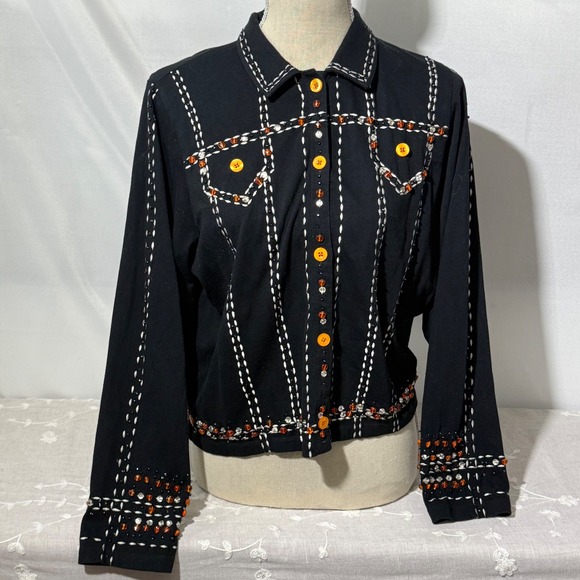 Michael Simon Lite Embellished‎ Jacket Beaded Western Style Black Large - Picture 1 of 9